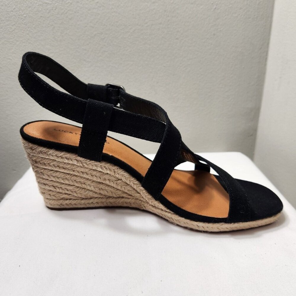 Lucky Brand Wedges Women Mytila Espadrille Wedge Sandals  Size 9.5 M Black 5 - Picture 2 of 11